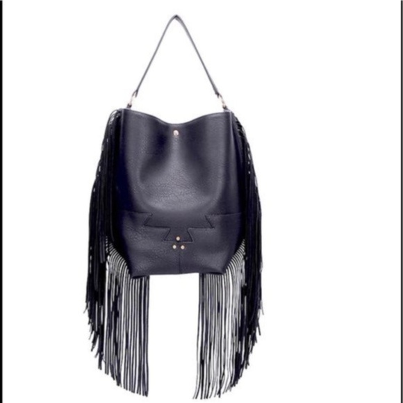Pink Haley Handbags - PH Leather Fringe Hobo Bag in Black